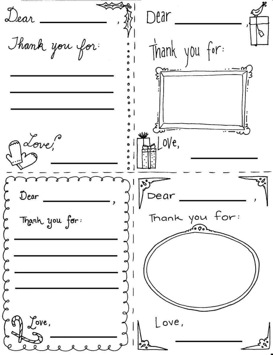 christmas "thank you cards" coloring page